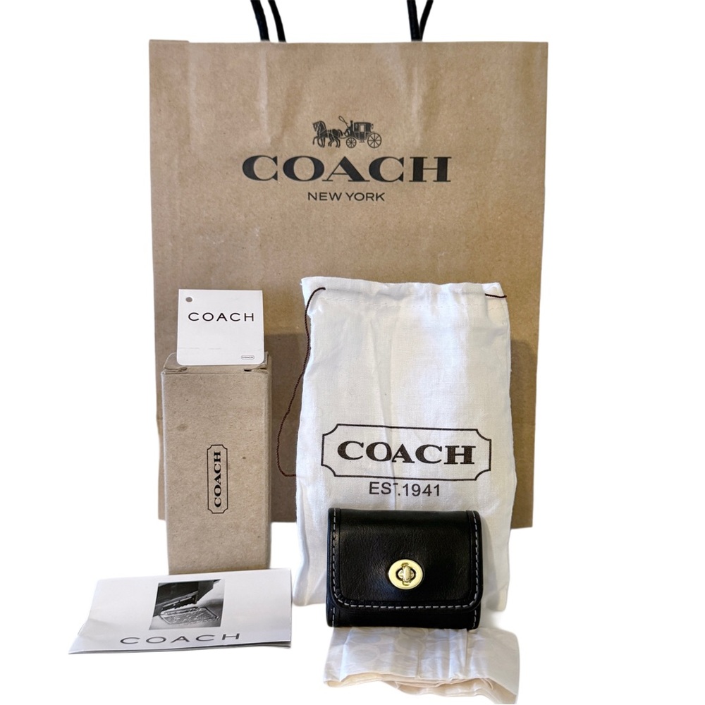 COACH Vintage Y2K Mini Turnlock Memo Paper Holder Black Leather Brass Lock